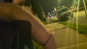 Public riding dildo, jerking and cumming at work