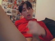 Femboy twink jerks off for the camera
