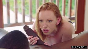 Cheating pale redhead Katy Kiss rides BBC with her shaved pussy