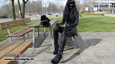 Full Rubberdoll changing High Heels to extrem Wedge overknee Boots outdoor