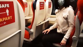 Horny dude was masturbating on the train with a help of some girl POV