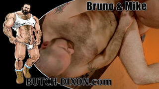 Homens tatuados e peludos trocam sexo oral na posição 69, depois se masturbam e penetram mutuamente.