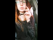 Goth Chick Smoking In Her Friends Minivan