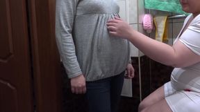 A nurse makes for a pregnant milf milky enema in hairy pussy and massages her vagina. Procedures unexpectedly end in orgasm. Fetish lesbians.