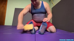 Mature man Gigglemeister wrestled & tickled by chubby bear