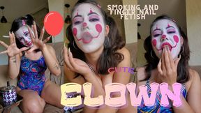 Long natural nails queen smoking wearing clown makeup, dirty talk
