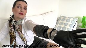 Trying on various watches, wristwatch fetish, long black leather gloves, Joi Lady Victoria Valente