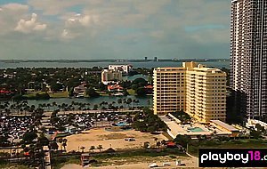 Big boobed nude badass Taylor Seinturier and GFs play football at the beach