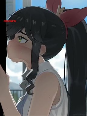 Anime girl with red hair and ponytail