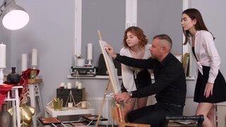 Artsy cunts Vivian Grace and Rebeca Fox take a thick dick