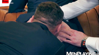 UNLEASH THE DESIRE  3 SUITED DADDIES TAKE ON 1 BUTTONEDUP BOY