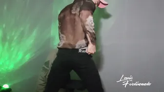 Hairy Amateur Stud Strips and Jerks His Big Cock in Solo Session