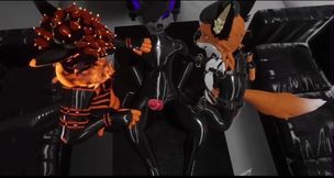 Furry Femboy Bound in Sticky Latex Choked on Rough Cum Control
