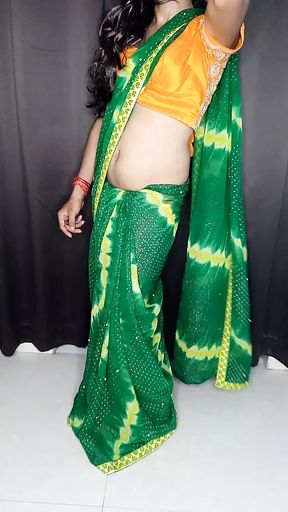 Gorgeous indian sissy wearing sexy saree and satin petticoat with bra panty