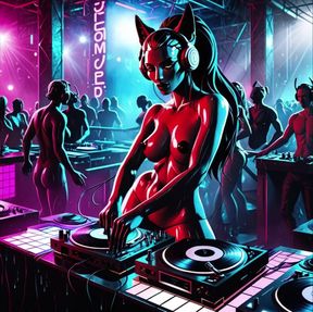 Sexy Demoness DJ Dystopian Cyberpunk Club Synthwave House Techno AI