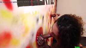 Skinny tgirl blows gloryhole dicks