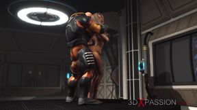 Secrets of Area 51. Sci-fi male android plays with a hot girl in the lab