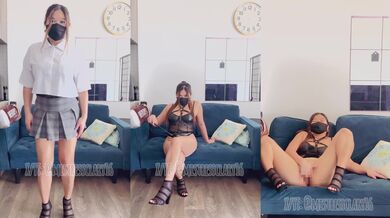 Filipina in leather heels undresses alone