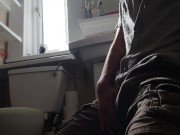 Hands Free Vibrator to Intense Strong Shaking Orgasm, huge cum load on the bathroom floor