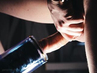 Rotation + Hands-free = Outstanding orgasm! Wanking a big hot shlong with a sex-toy Acmejoy - Yan Pink