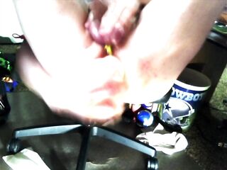 Groaning double sissygasm from biggest vibrator 13"x4" fingered prolapsed cunt