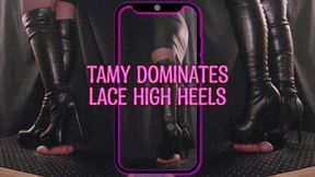 Miss Tamy Dominates in Lace High Heels Boots (Vertical Version) - Tamystarly - Cock Balls Crush Trample, CBT, Bootjob, Trampling, Shoejob, Stomping