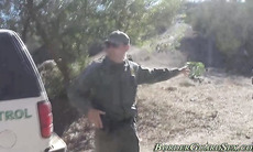 Cuffed teen sucks guard