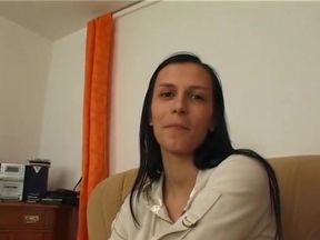Brunette beauty masturbating before giving a blowjob in pov action