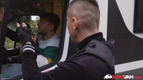Parking Lot Encounter with Busty Van Driver and Well-Endowed Security Guard