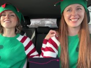 Nadia Foxx & Serenity Cox as Horny Elves cumming in drive thru with remote controlled vibrators / 4K