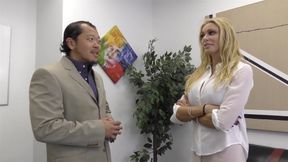 Dominant Blowjob in office by bizarre blind milf sucker lady for confused Lenny.
