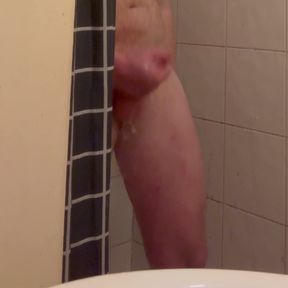 Horny Dilf has huge cum shot after shower