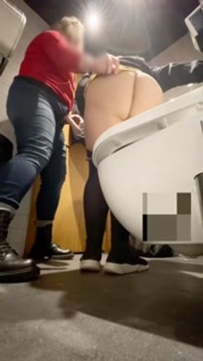 Lesbian MISTRESS FUCKS HARD Straight Girl in PUBLIC TOILET