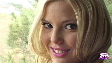 A chubby blonde with small tits is having the best time while riding a tool