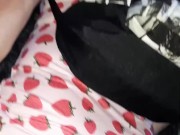 Crossdresser walks through the forest