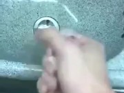 Big dick jerking off in airplane bathroom