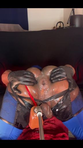 Locked Chastity Bottom Destroyed by Fuck Machine - Intense Butt Ramming