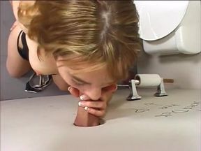 Slutty Blonde Sucks Long Dick in the Gloryhole