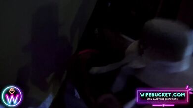 Brunette wife moans loud as husband stuffs her dripping pussy backwards on stairs
