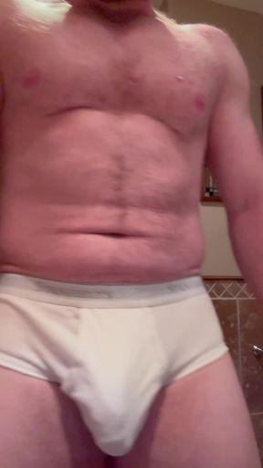 Amateur with big balls shows off in underwear