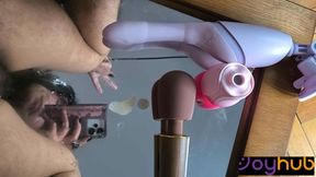 One Wand to stroke my shaft, one Rose Toy to suck my cock, and one Thrusting Dildo to fuck my boy pussy