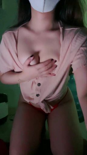 Shy Asian Girl Flashing Her Perfect & Pink Boobs