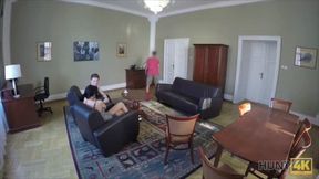 Pleasuring my cock for money in front of her bf