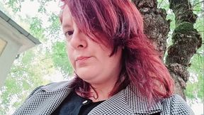 Sexy chubby readhead smoke in a garden