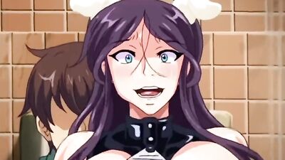 Two horny Asian babes take turns stuffing each other's asses with a massive dildo in a steamy bathroom orgy