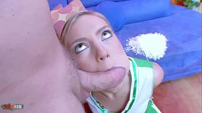 Cheerleader takes big cock deepthroat and gets rough fucked by coach