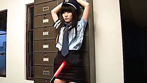 Sweet Asian police girl Kiyomiya Asahi plays with sparkling dildo