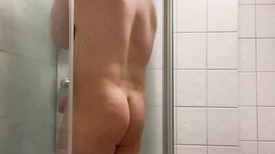 Taking a shower after morning’ jerking off.