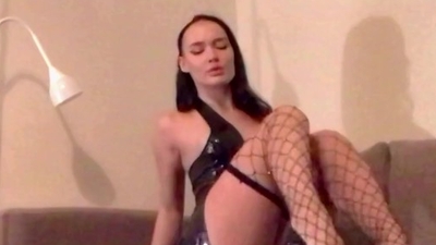 Sasha Sparrow Sexy in Latex BDSM and Fishnet Tights, Teasing and Striptease in Cam Show