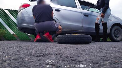 We fucked in the car like crazy and as a thank you for fixing his car